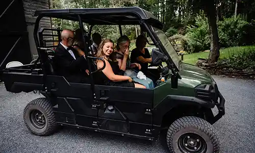 Guests are driven anywhere on our estate in our six-seater carts and drivers, all through the event