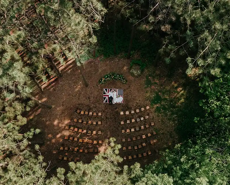 Testimonial: The pine grove is magical, and the private, beautiful location of the venue was the main reason we selected Roxbury Barn.