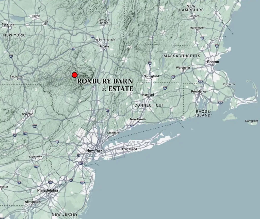 Map of Roxbury Barn & Estate, in the Catskill Mountains of New York, in North East America