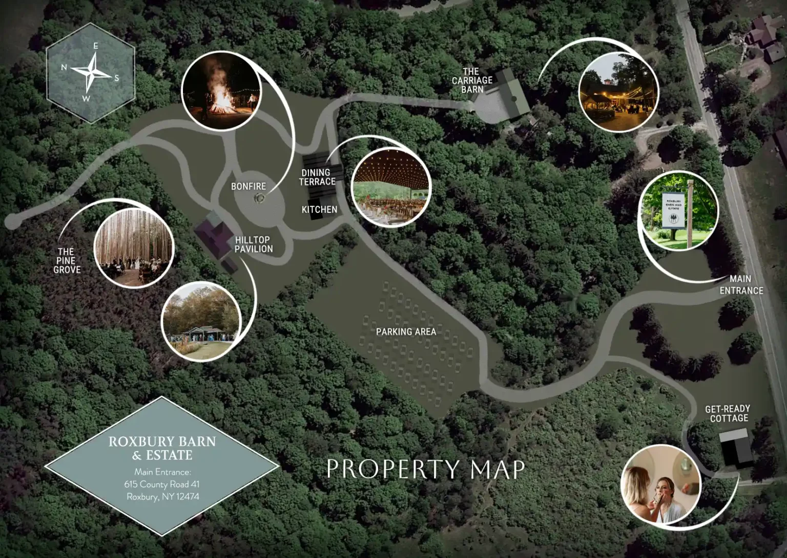 Property map of the Roxbury Barn & Estate, wedding venue in Upstate NY