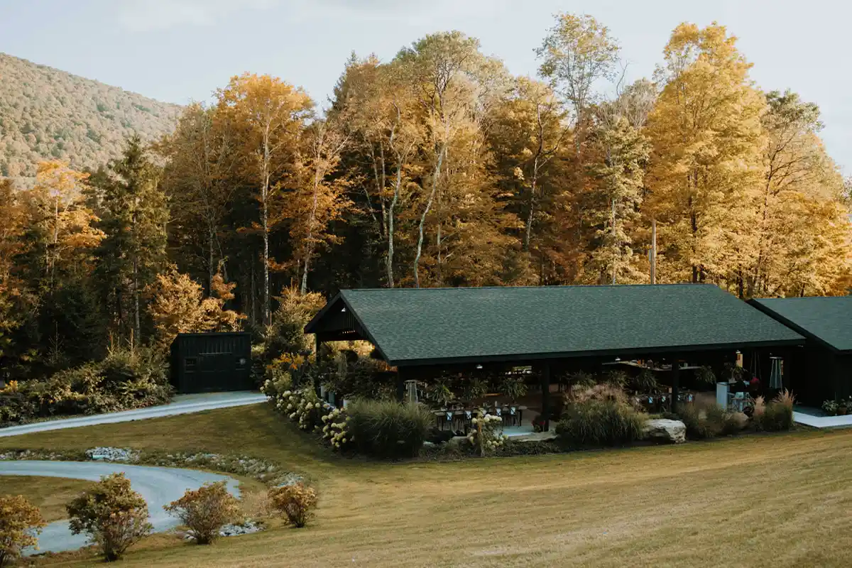 The terrace and kitchen at Roxbury Barn & Estate is the perfect indoor-outdoor setting for a unique wedding reception